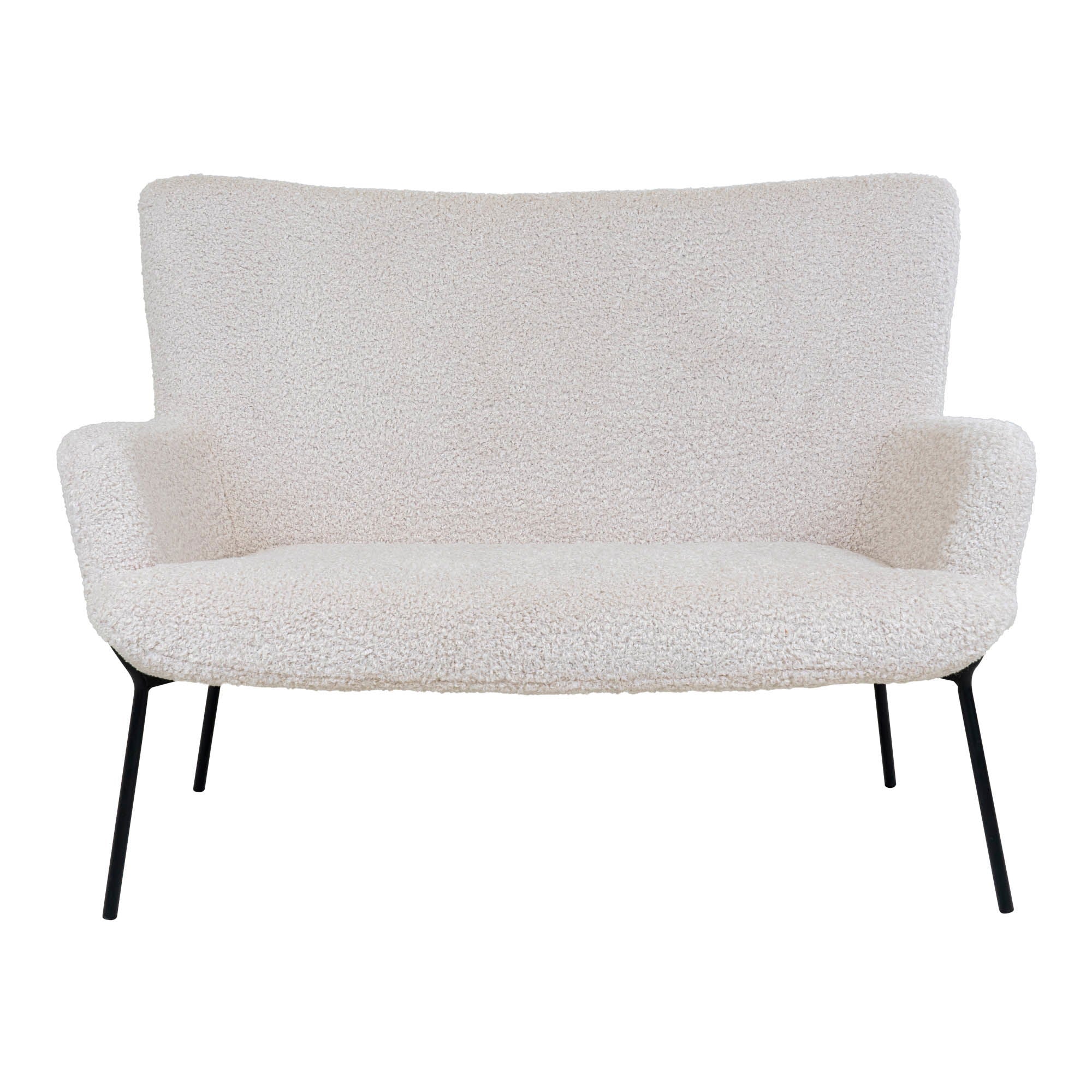 Glasgow – 2-Sitzer Sofa in Kunstlammfell, weiß mit schwarzen Beinen, 128x73x97 cm